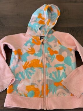 The North Face Pink Floral Zip Hoodie with Aqua & Orange Print